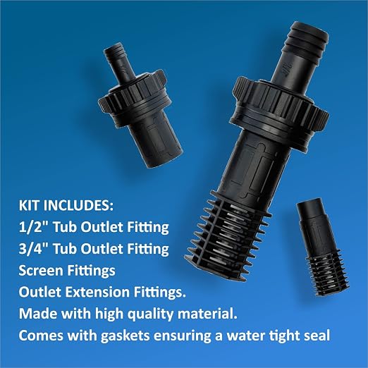 Toolazy Ebb and Flow Fitting Kit - 7-Piece Fill and Drain Bulkhead Fitting Set with 1/2" & 3/4" Outlets, Screen Fittings and Extensions for Hydroponic Flood and Drain, Aeroponic and Aquaponic Systems