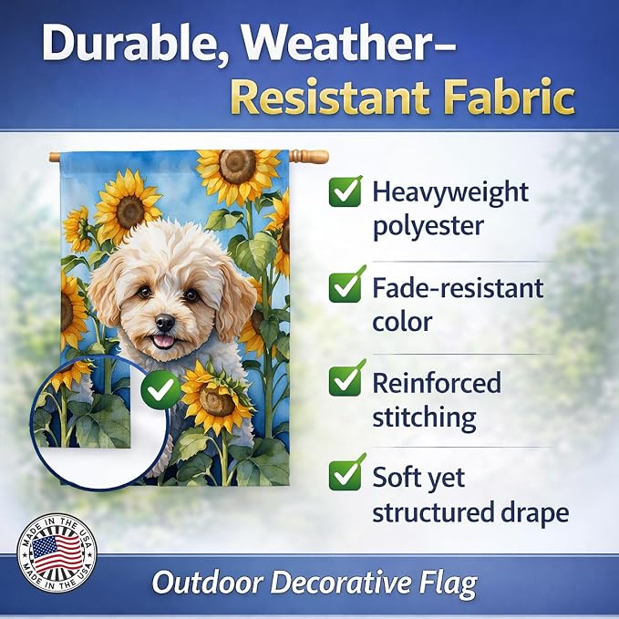 Caroline's Treasures DAC6118CHF Maltipoo in Sunflowers House Flag Large Porch Sleeve Pole Decorative Outside Yard Banner Artwork Wall Hanging, Polyester, House Size, Multicolor