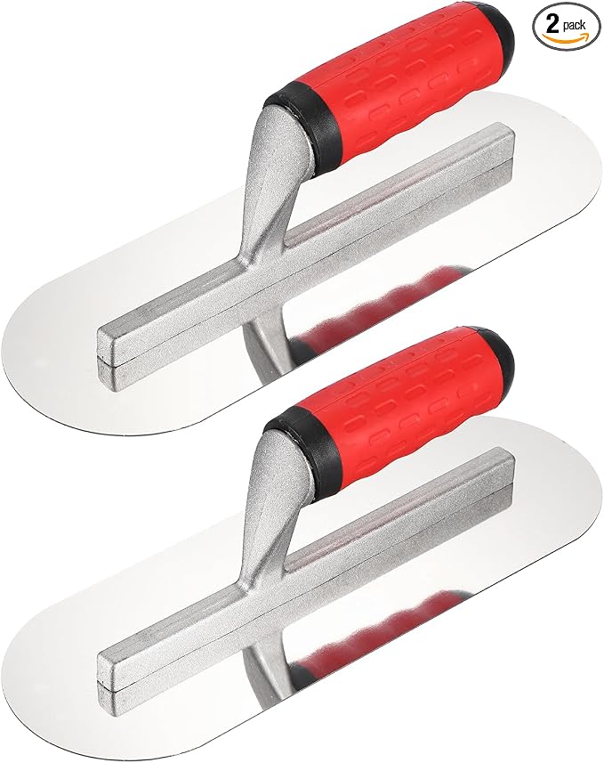 HARFINGTON 2 PCS Double Round Drywall Trowel 11" x 4", 402 Stainless Steel Concrete Finishing Trowel Art Paint Plastering Hand Tools with TPE Grip, for Concrete Cement, Silver