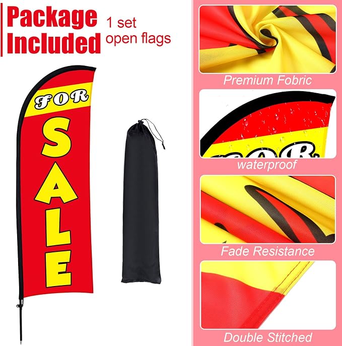 Buryeah 7 x 5.4ft Sale Feather Flag Large Sale Sign Flag Sign with Pole Kit Huge Banner Flag with Rope for Retail Store Outside Garden Business Advertising(Red)
