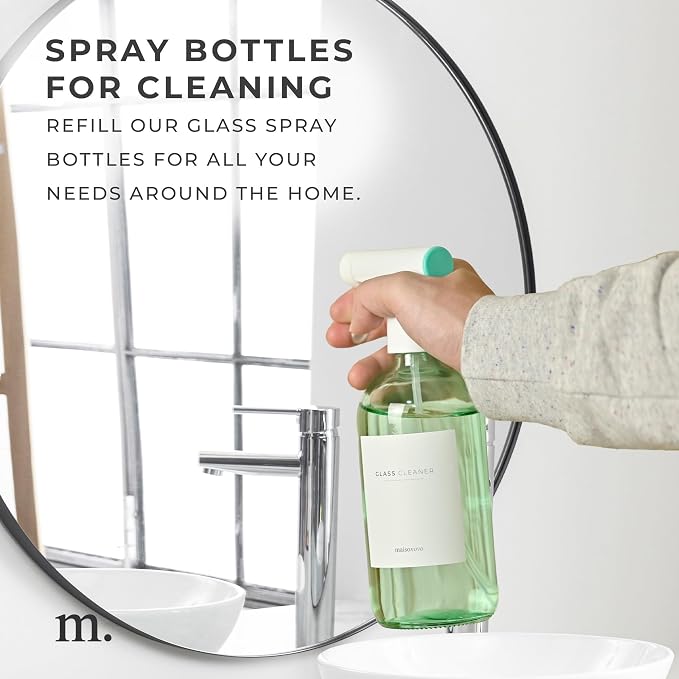 MAISONOVO Green Glass Spray Bottle 16 oz Pack of 2 - Green Spray Bottle for Plants with Fortified Glass & Fine Mist - Ideal for Plant Care, Gardening, Misting, Seedlings & Indoor Plants - 16 Labels