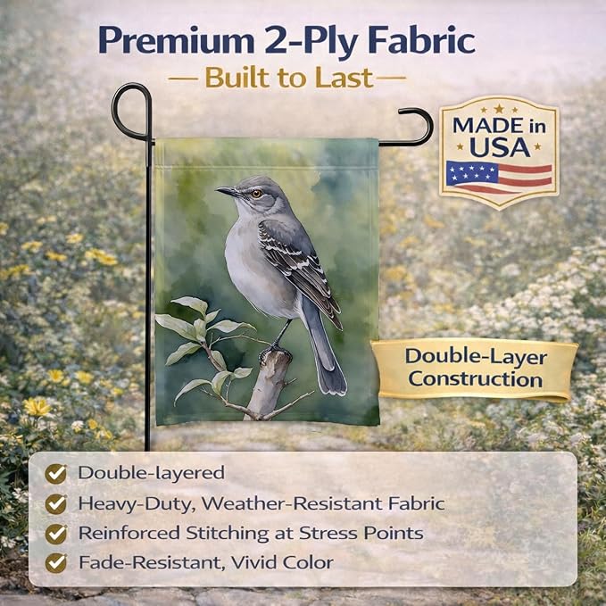 Caroline's Treasures Arkansas Northern Mockingbird Garden Flag Mailbox Flag Decorative Yard Flag Banner Outside Patio Artwork Yard Flower Beds, Garden Size, Multicolor