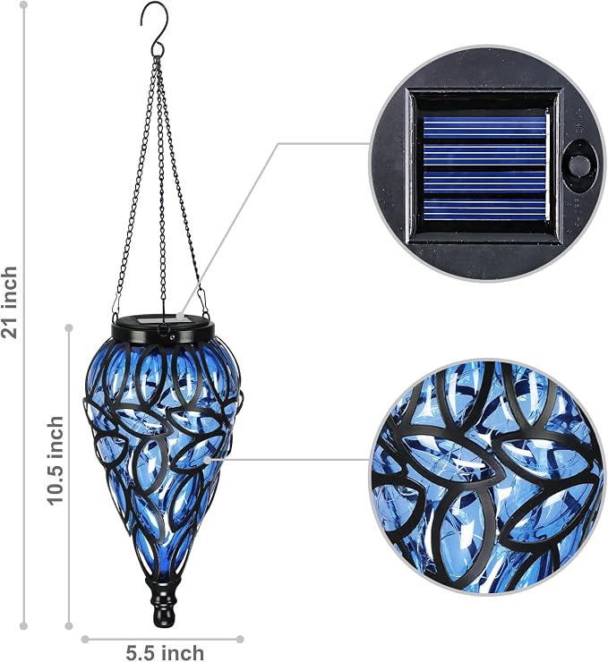 SUNNYPARK Outdoor Plastic Solar Hanging Lantern, 15 Cool White LEDs Twinkle Effect Tear-Shaped Hanging Lantern Decor Garden Decorative Solar Lights for Backyard, Patio and Lawn