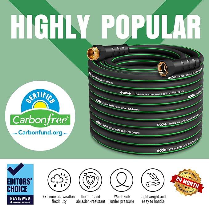 Heavy Duty Garden Hose 100ft, NON-EXPANDABLE Flexible Water Hose, Kink Resistant Lightweight Hybrid Hose, Leakproof Hose Male to Female Fittings