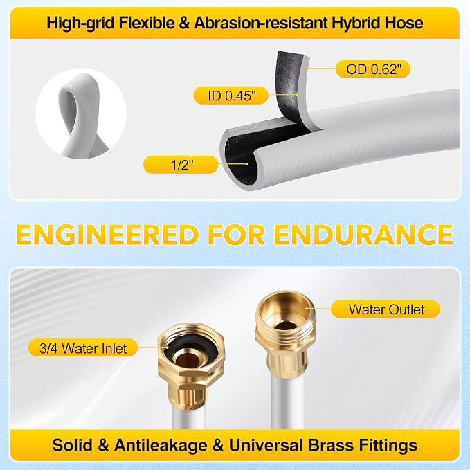 130 ft x 1/2" Retractable Garden Hose Reel, Heavy Duty Water Hose Reel Wall Mounted, Any Length Lock, 180°Swivel, Water Hose with 8-Function Nozzle for Cleaning, Watering (Yellow)