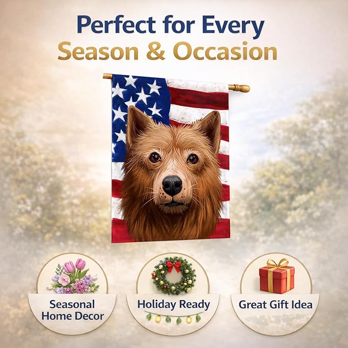 Caroline's Treasures CK6525CHF Finnish Spitz Dog American Flag House Flag Large Porch Sleeve Pole Decorative Outside Yard Banner Artwork Wall Hanging, Polyester, House Size, Multicolor