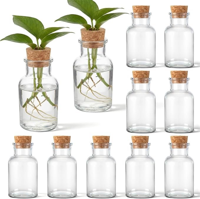 12 Pack Glass Plant Propagation Stations, Hydroponic Vases Tabletop Plant Terrarium Jar for Indoor Flower Arrangements Glass Planter Kitchen Office Decoration Gifts(Cylindrical)