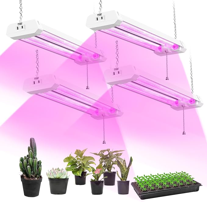 Hlite 16 inch Plant Growing Lamp,Hanging Full Spectrum 4Pack,Pink | Hanging Grow Light for Indoor Plants with Shade,Linkable Plug and Hanging with On/Off Switch, Seedling to Flowering