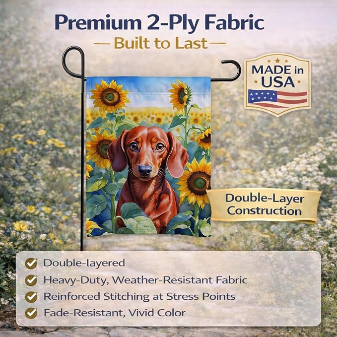 Caroline's Treasures DAC6065GF Dachshund in Sunflowers Garden Flag Mailbox Flag Decorative Yard Flag Banner Outside Patio Artwork Yard Flower Beds, Garden Size, Multicolor