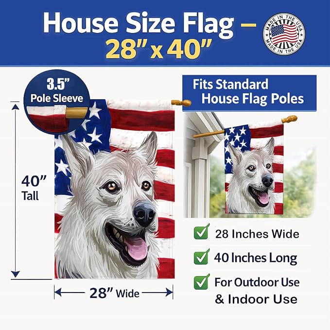 Caroline's Treasures CK6756CHF West Siberian Laika American Flag House Flag Large Porch Sleeve Pole Decorative Outside Yard Banner Artwork Wall Hanging, Polyester, House Size, Multicolor