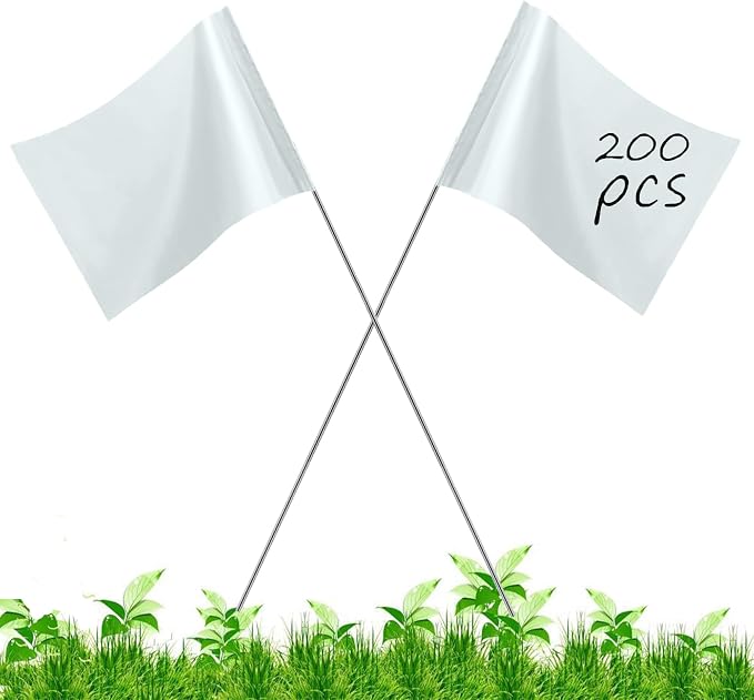200Pack White Marking Flags, JIZHGRAD 15x4x5 Inch Marker Flags Use for Yard & Lawn, Boundary & Dog Training, Survey & Landscape, Sprinkler & Surveyor, Garden & Construction, High Visibility, Sturdy, Versatile, UV & Weather Resistant