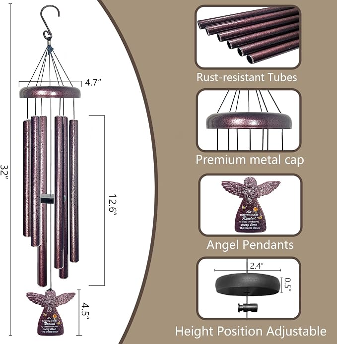 60th Birthday Gifts for Women or Men, 32" Angel Aluminum Wind Chimes for Outside with Harmony Tone, Memorable 60th Birthday Gift for Mom, Unique Wind Chimes for Garden, Patios and Backyard Decor