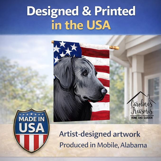 Caroline's Treasures CK6526CHF Flat-Coated Retriever American Flag House Flag Large Porch Sleeve Pole Decorative Outside Yard Banner Artwork Wall Hanging, Polyester, House Size, Multicolor