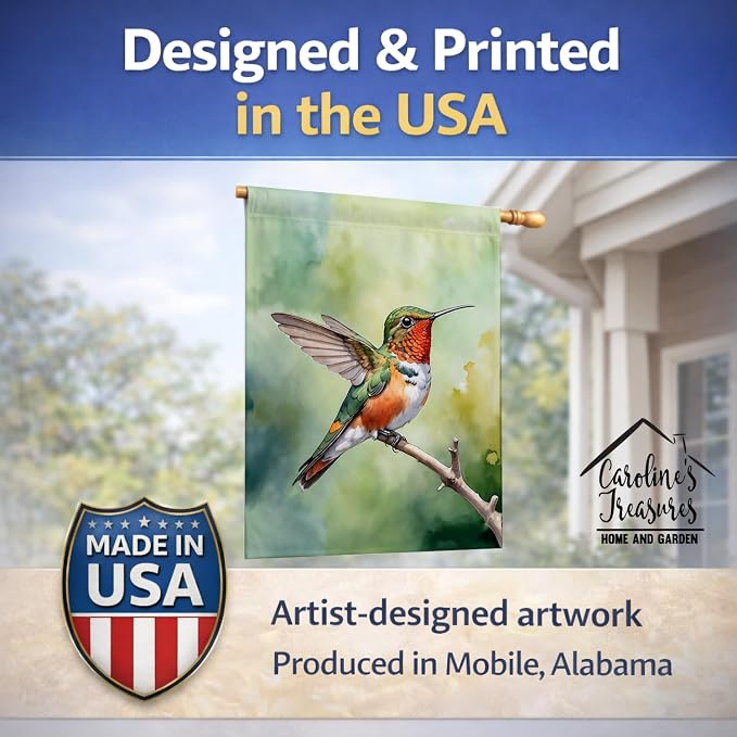 Caroline's Treasures Allens Hummingbird House Flag Large Porch Sleeve Pole Decorative Outside Yard Banner Artwork Wall Hanging, Polyester, House Size, Multicolor