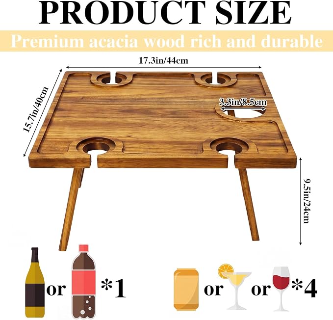 Novabright 3 Pcs Picnic Kit Folding Portable Wine Picnic Table Extra Large Outdoor Boho Blanket 91'' x 71'' Table Runner Woven Cotton Oversize Washable for Romantic Camping Wedding(Beige)