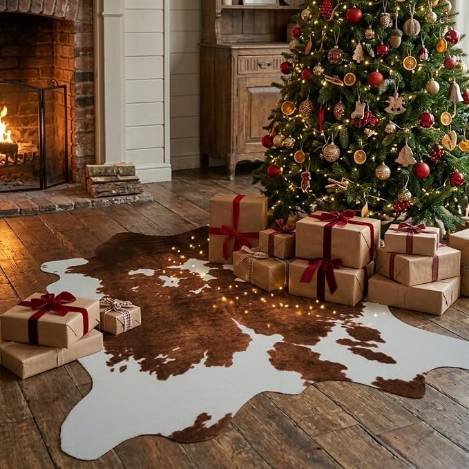 MustMat Faux Cow Hide Rug, American Rustic Decor Area Rug, 5'2" x 6'7" | Perfect for Living Rooms & Bedrooms, Matches Urban Western & Farmhouse Styles for Holiday & Party Decor