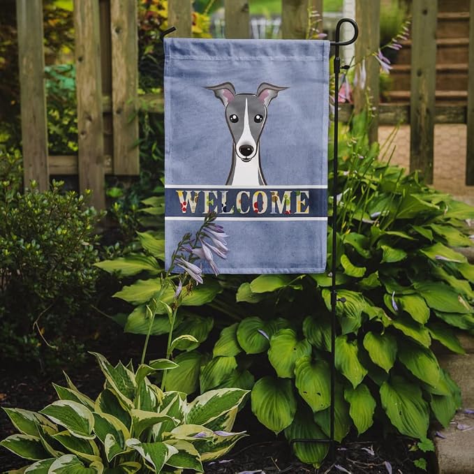 Caroline's Treasures BB1422GF Italian Greyhound Welcome Garden Flag, Blue Mailbox Flag Decorative Yard Flag Banner Outside Patio Artwork Yard Flower Beds, Garden Size, Multicolor