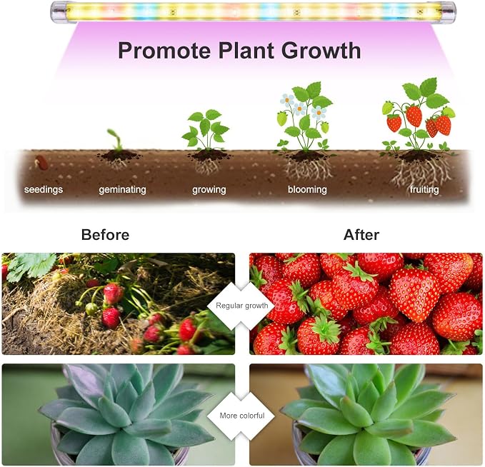 LED Grow Lights Strips for Indoor Plants with Auto ON & Off Timer, T5 Sunlike Full Spectrum Grow Lights Bar Growing Lamps for Greenhouse Shelves Hydroponics Succulent, 4 Dimmable Levels