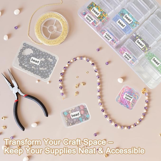 59 PCS Stackable Bead Organizer Box with Removable Cases, Labels & Handle | Clear Plastic Storage for Beads, Jewelry, Diamond Painting, Screws, Crafts, and Small Parts With Hinged lids