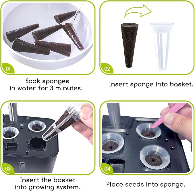 Hydroponic Grow Sponges Seed Starter Pod Kit Fit for AeroGarden and Others, Included 50 Grow Sponges, 50 Pod Labels, A & B Plant Food, 1 Tweezer