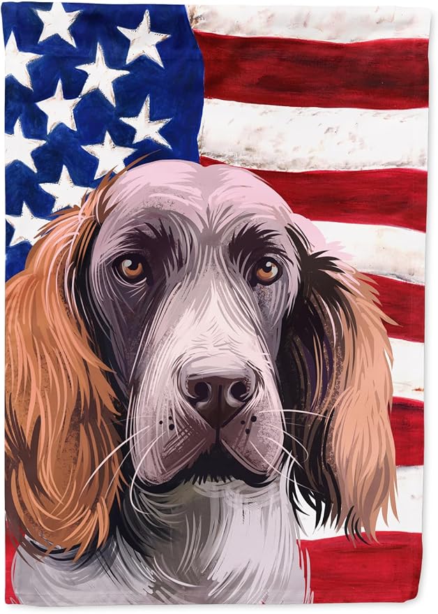 Caroline's Treasures CK6537GF German Spaniel Dog American Flag Garden Flag Mailbox Flag Decorative Yard Flag Banner Outside Patio Artwork Yard Flower Beds, Garden Size, Multicolor
