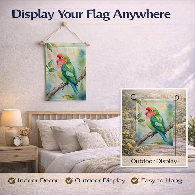 Caroline's Treasures Peachfaced Lovebird Garden Flag Mailbox Flag Decorative Yard Flag Banner Outside Patio Artwork Yard Flower Beds, Garden Size, Multicolor