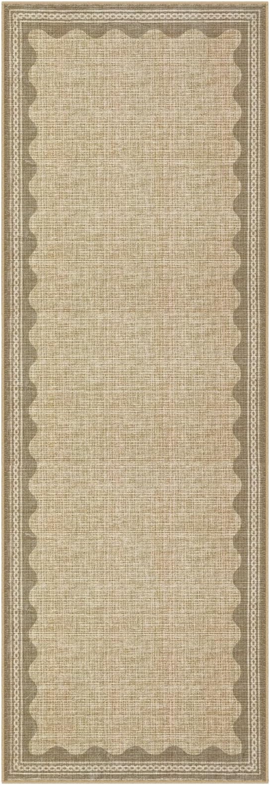 2x6 Scalloped Runners Jute Washable Hallways Bedroom Rug | Solid Non Slip Scalloped Bath Runner, Rugs for Bedroom Girls, Rugs for Kitchen Floor Soft Dorm Nursery Carpet for Bedside