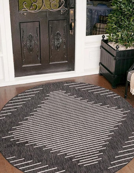 Unique Loom Outdoor Modern Collection Area Rug - Tambor (3' 3" Round, Charcoal Gray/ Ivory)