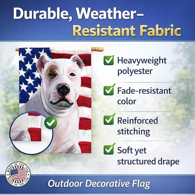 Caroline's Treasures CK6470CHF Bully Kutta Dog American Flag House Flag Large Porch Sleeve Pole Decorative Outside Yard Banner Artwork Wall Hanging, Polyester, House Size, Multicolor
