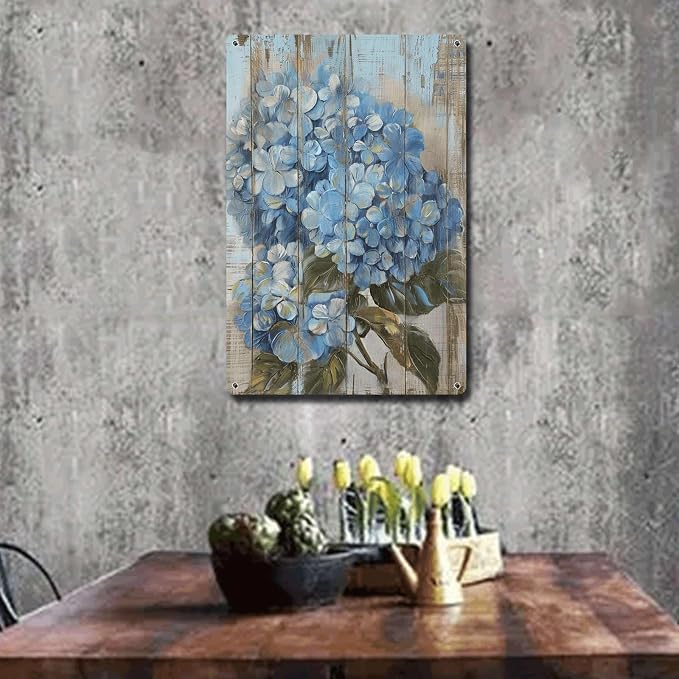 Metal Sign Tin Sign Vintage Wall Art Rustic Testament Hydrangea Tin Sign for Easy Installation Weather Resistant Design and Vintage Gr Minimalist Wall Art for Bar 8×12 Inches