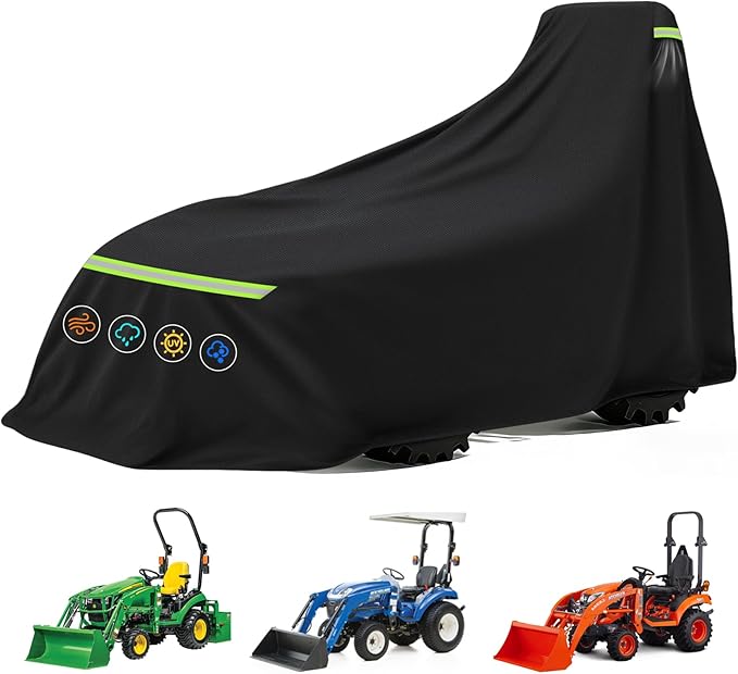 Tractor Cover for compact tractor – Fits John Deere, Kubota BX, Mahindra, New Holland, Massey. Waterproof cover for tractor & lawn tractor covers class. All-weather compact tractor protection