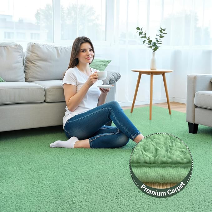 Keeko 4x6 Area Rugs for Living Room,Soft Washable Memory Foam Bedroom Rug | Indoor Throw Rug Low Pile Minimalist Non Slip Carpet for Kids Nursery Classroom Dorm Room Home Decor Sage Green