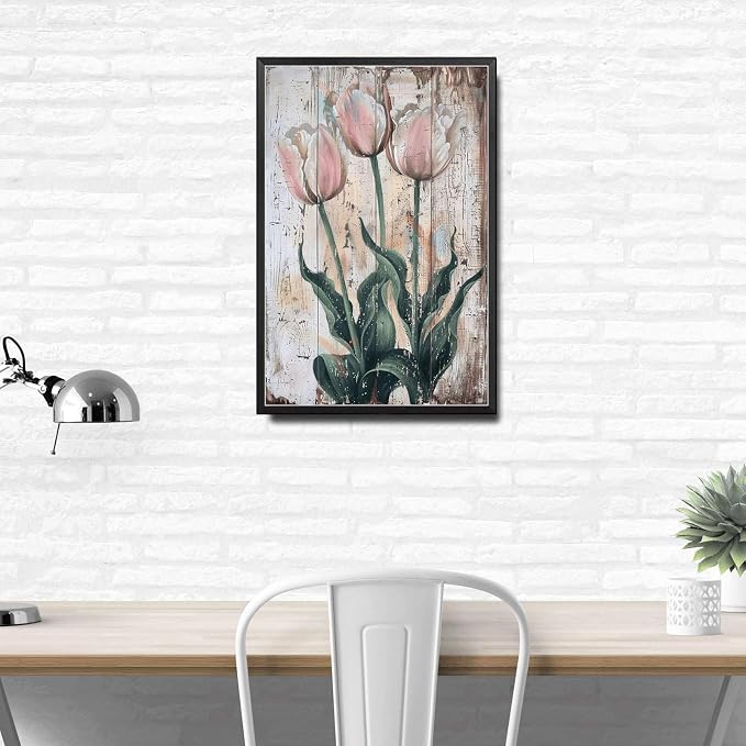 Metal Sign Tin Sign Vintage Elegant Tulips Vintage Tin Sign for Rustic Home Decor Shabby Chic Style and Waterproof Aluminum S Funny Gardening Gift for Restaurant 12×16 Inches with Metal Frame