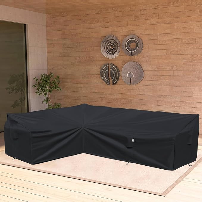 Heavy Duty Outdoor Sectional Sofa Cover, 83"X115" L Shaped Waterproof 600D Patio Sectional Couch Cover, Lawn Patio Furniture Cover (Midnight Black, L-Shaped-Left Facing-83 x115)