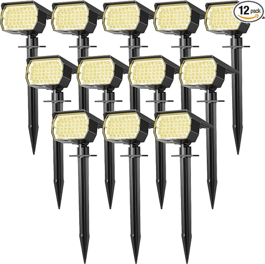 WENATY Solar Spot Lights Outdoor Waterproof IP65, 12 Pack Landscape Spotlights with 46 LEDs, 3 Modes Auto On/Off Solar Powered Flood Lights for Outside Pathway, Yard, Garden, Walkway (Warm White)