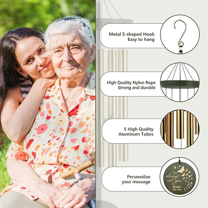 ASTARIN Memorial Butterfly 36" Wind Chimes, Personalized Name Sympathy Wind Chime, in Memory of Loss Mom Loved One, Large Deep Tone Bereavement Windchimes for Outside Clearance(Produced in Texas)