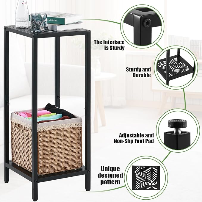 Party Zealot 2 Packs of 2-Tier Tall Metal Square Plant Stand 31” Heavy-Duty Modern Flower Pot Rack for Indoor Living Room, Corner Side Table for Outdoor Patio, Garden Planter Holder, Black, Leaf