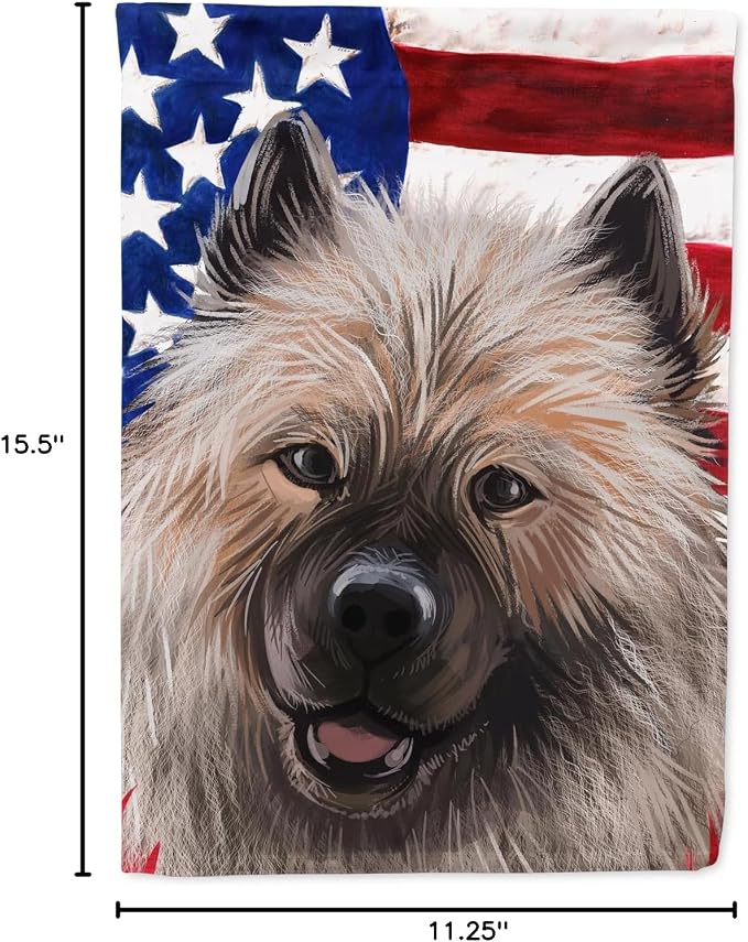 Caroline's Treasures CK6588GF Keeshond American Flag Garden Flag Mailbox Flag Decorative Yard Flag Banner Outside Patio Artwork Yard Flower Beds, Garden Size, Multicolor
