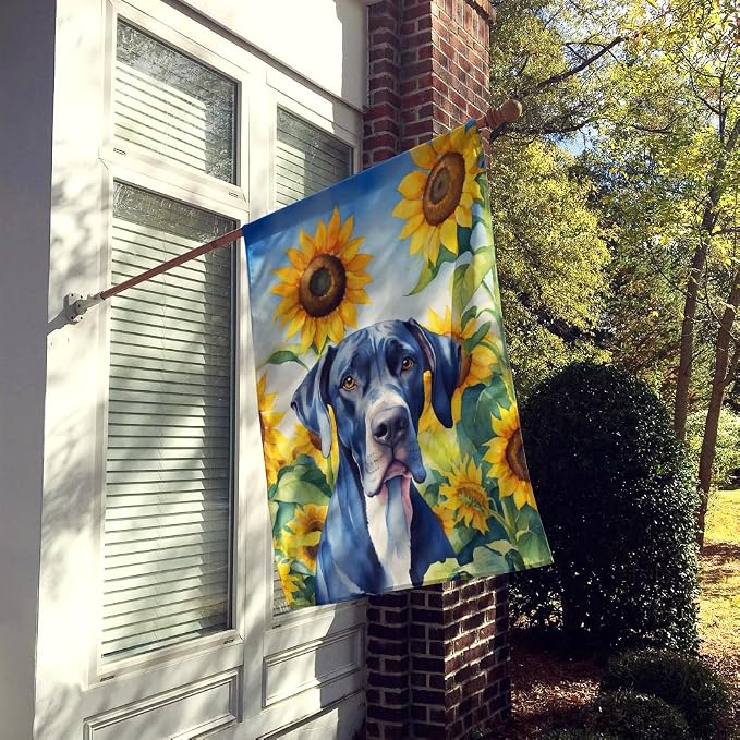 Caroline's Treasures DAC6091CHF Great Dane in Sunflowers House Flag Large Porch Sleeve Pole Decorative Outside Yard Banner Artwork Wall Hanging, Polyester, House Size, Multicolor