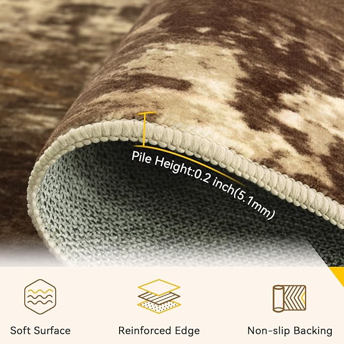 RELEANY Washable 8'x10' Abstract Area Rug for Living Room Brown Tan | Carpet for Bedroom, Kitchen, Office, Hallway and Entryway, Printed Pattern, Non‑Slip, Soft, Stain‑Resistant, Easy to Clean