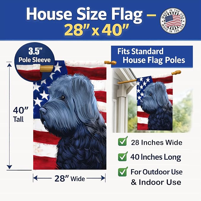 Caroline's Treasures CK6453CHF Bouvier des Flandres American Flag House Flag Large Porch Sleeve Pole Decorative Outside Yard Banner Artwork Wall Hanging, Polyester, House Size, Multicolor
