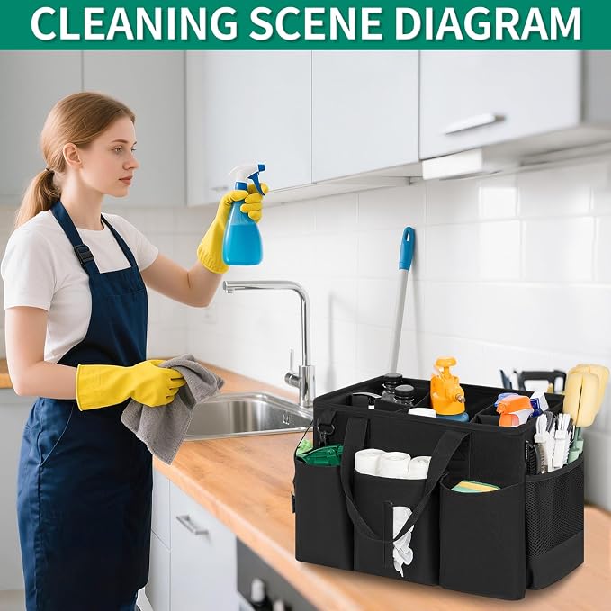 IBVIVIC Wearable Cleaning Caddy Bag, Cleaning Caddy Bag for Housekeeper Large Capacity Cleaning Supplies Organizer with Adjustable Shoulder Strap Kitchen Cleaning Supplies Bag for Cleaners (Black)