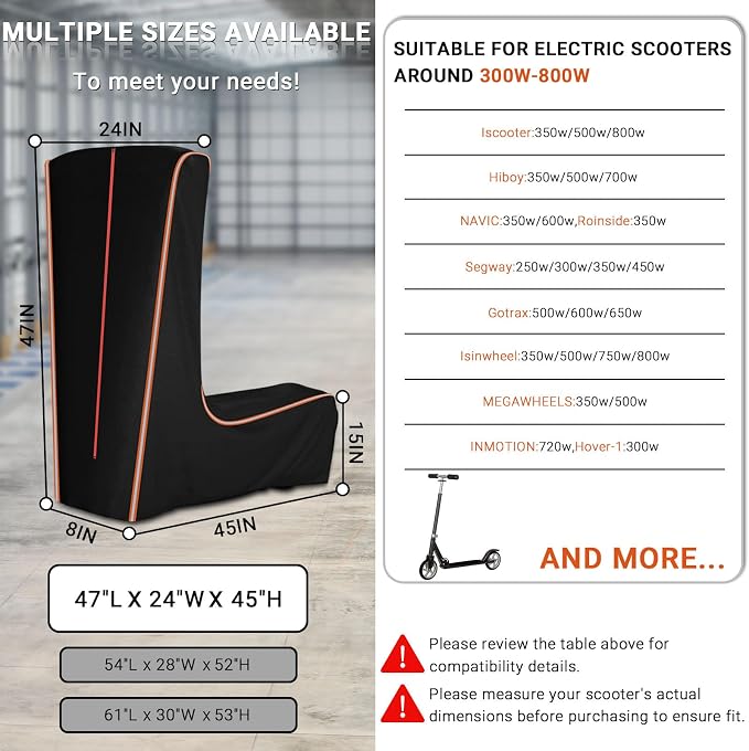 Electric Scooter Cover, 360° Full Coverage, 45" L x 24" W x 47" H | Universal Outdoor Waterproof E-Scooter Storage Cover, Dustproof Sun Protection, Fit 300W to 800W E-Scooters, All Season