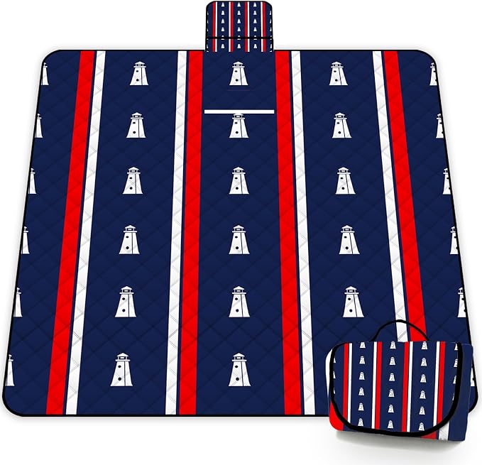 Extra Large Picnic Blanket 80" x 80", Waterproof Sandproof Foldable Picnic Mat for Beaches,Picnics,Camping,Parks,Park.Lighthouse
