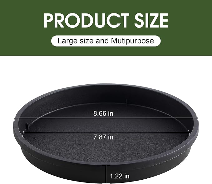 NATSUKY Plant Saucer 8 Inch 2 Pack, 8 10 12 14 Inch Plant Trays Round for Indoors Heavy Duty Plastic Flower Plants Saucers for Pots Outdoors No Holes Drip