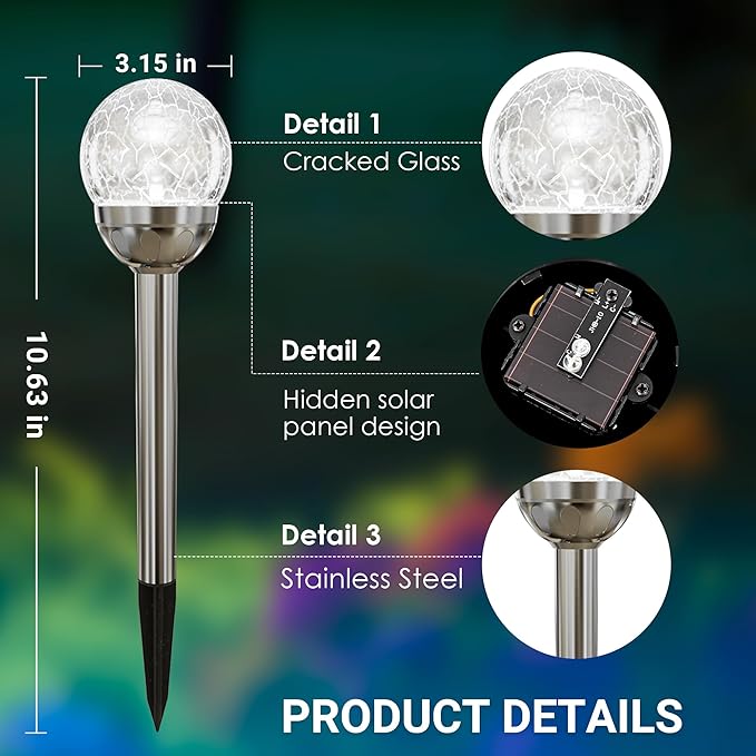 SOLPEX Solar Garden Lights Outdoor, 3 Pack Multi-Color Solar Lights Outdoor Solar Powered Glass Ball Garden Lights Waterproof for Patio Decoration