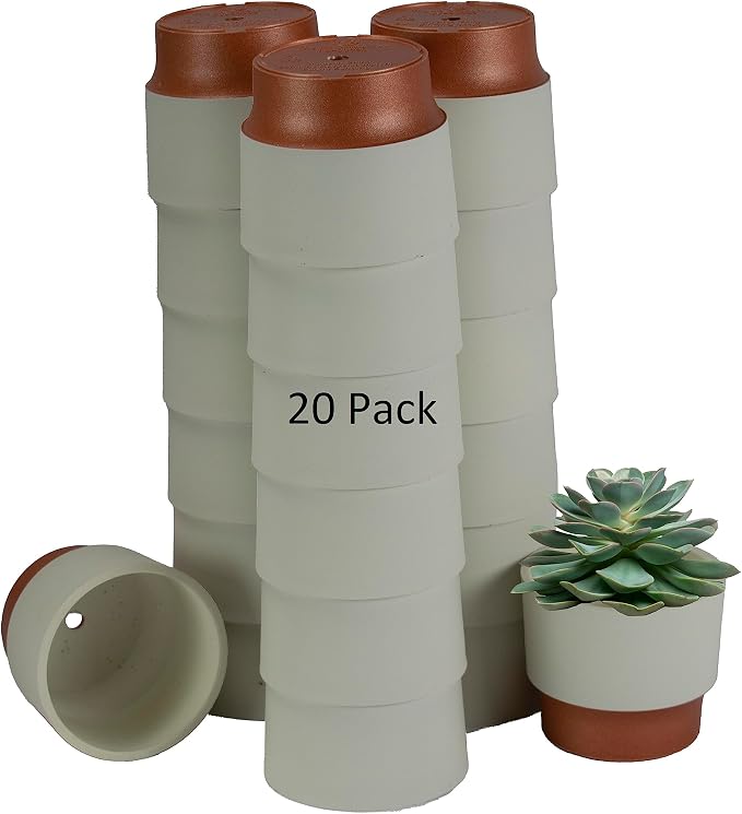 The HC Companies 3 Inch Sprite Mini Succulent Pot - Small Plastic Planter with Drainage for Indoor Plants, Vanilla Bisque (20 Pack)