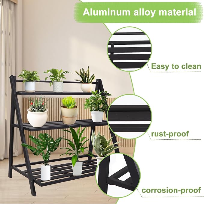 Aluminum Plants Shelf Outdoor 3-Tier Plant Stand Rustproof | Multiple Flower Holder Rack, Metal Plant Stands Home Decor for Balcony Living Room Patio Garden (3-Tier)