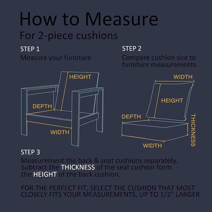 23.5"x27" Outdoor Deep Seat Patio Cushions Set of 2, Deep Seat Bottom Resilient Foam Filling Water-Resistant Stain-Resistant UV Resistant Weather Resistant with YKK Zippers, Midnight
