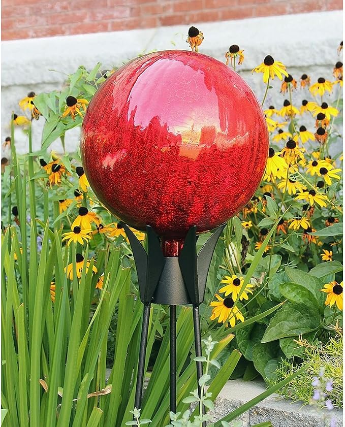 Achla Designs 12-Inch Crackle Gazing Globe Ball, Red
